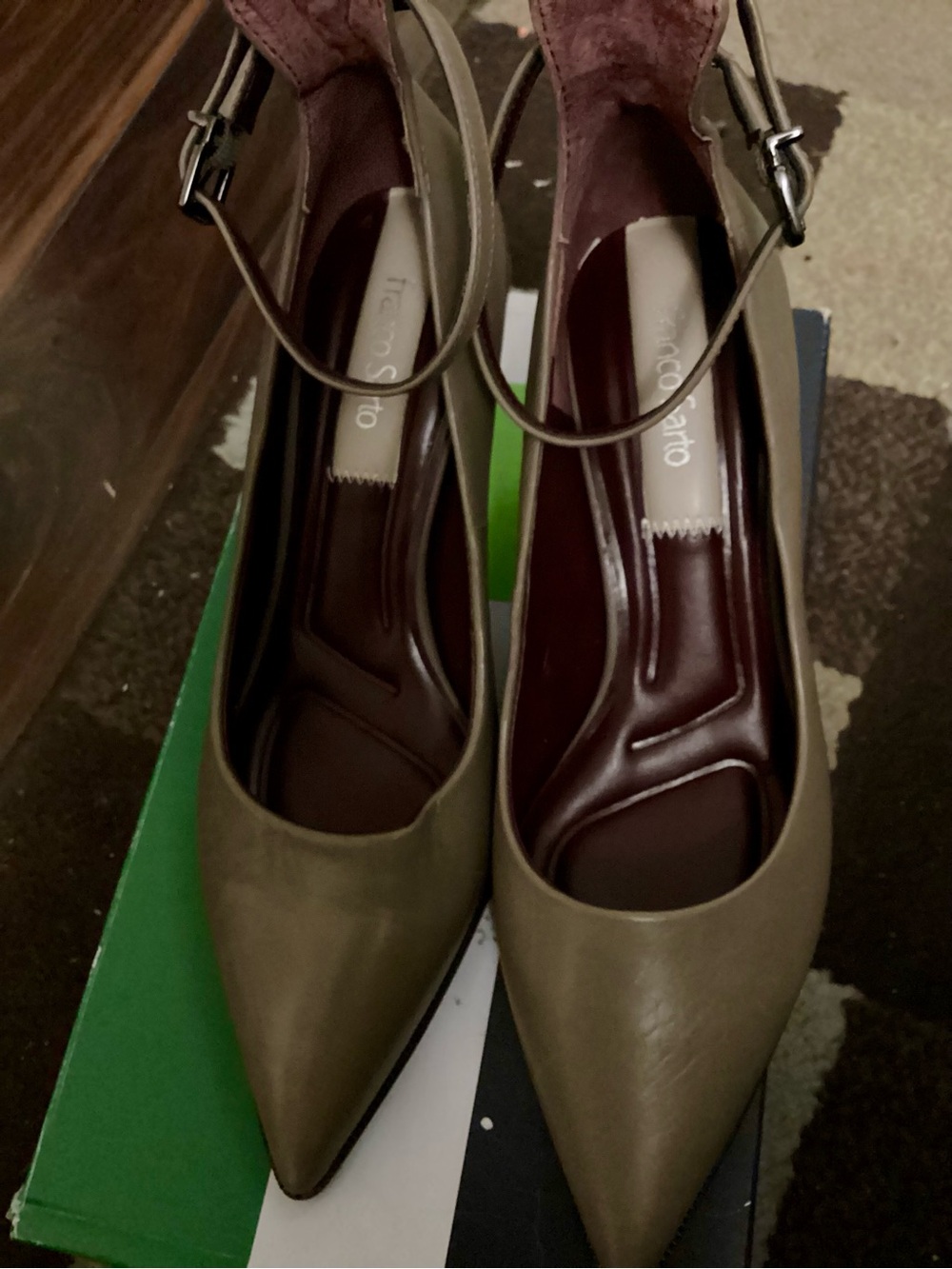 Franco Sarto Olive Green Pointed-Toe Ankle-Strap Pumps